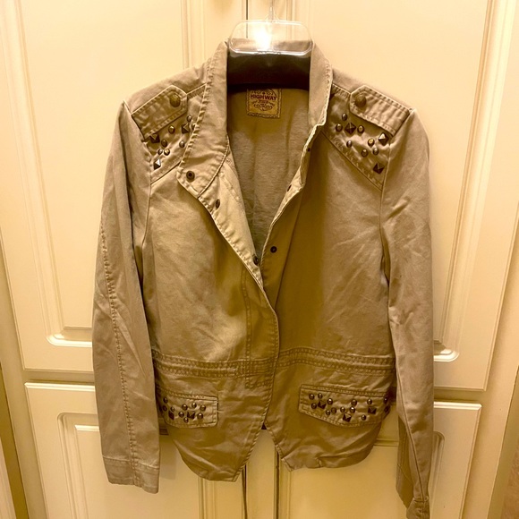 Jacket khaki, hidden front snaps, outside pockets with studs - Picture 1 of 4